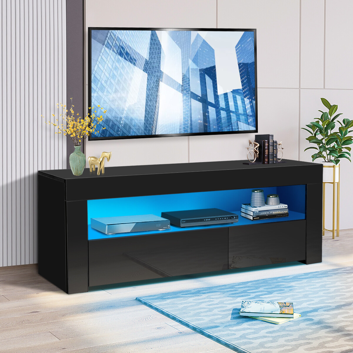 Modern Unit 2 Drawer W/ Led Light Entertainment Center