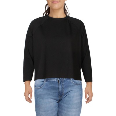 Женская черная однотонная рубашка с круглым вырезом и рукавом реглан Eileen Fisher M BHFO 9226