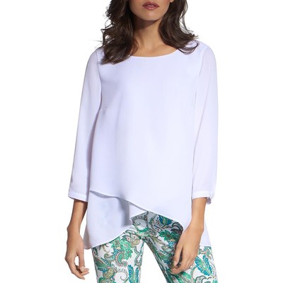 

Basler Womens White Многоуровневый пуловер с короткими рукавами Sharkbite Hem  BHFO 8427, Белый