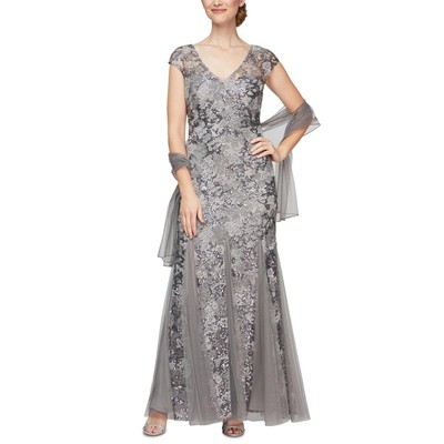 

Женское серое кружевное вечернее платье Alex Evenings из 2 предметов  BHFO 4406, Pewter