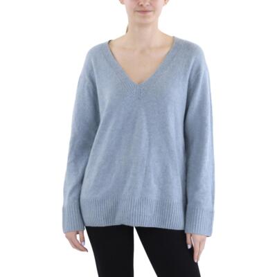 Vince Womens Blue Cashmere V Neck Ribbed Trim Pullover Sweater M BHFO 8197