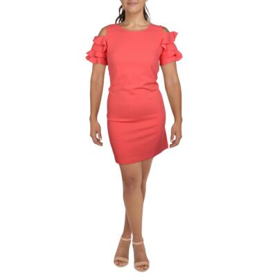 

Женское розовое дневное мини-платье с короткими рюшами London Times  BHFO 0366, Calypso coral