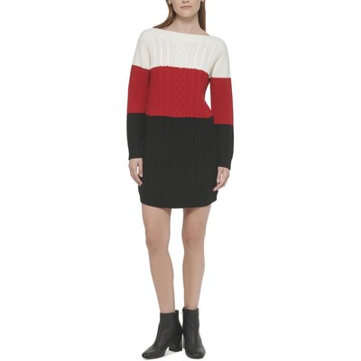 

Женское вязаное мини-платье-свитер с длинными рукавами Tommy Hilfiger BHFO 2145, Red/white/black