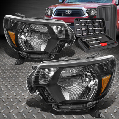 ДЛЯ 12-15 TOYOTA TACOMA ЧЕРНЫЙ КОРПУС, ЯНТАРНЫЕ БОКОВЫЕ ФАРЫ ГОЛОВНОГО СВЕТА + НАБОР ИНСТРУМЕНТОВ