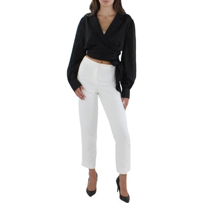 

BCBGMAXAZRIA Женская черная рубашка в рубчик с запахом на животе Блузка  BHFO 6794, Черный