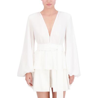 BCBGMAXAZRIA Женская рубашка из поплина с V-образным вырезом, пуловер, верхняя блузка BHFO 9043