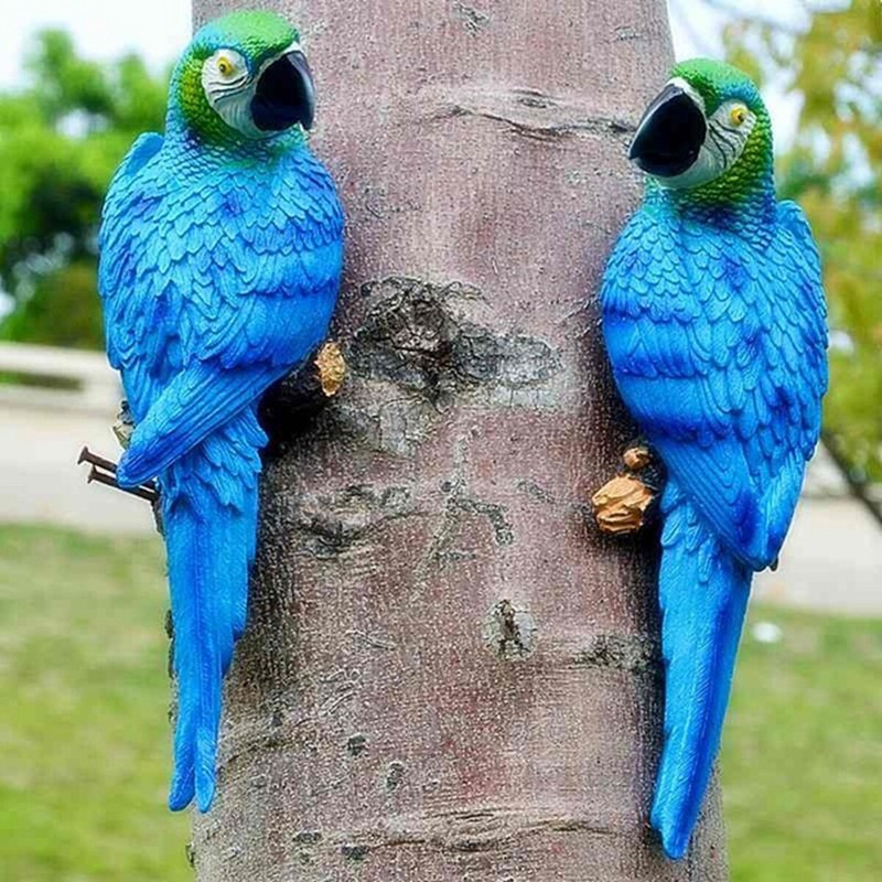 Resin Parrot Bird Statue Wall Mounted Outdoor Garden Tree Lawn Decors