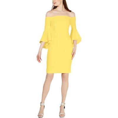Желтое женское мини-платье-футляр с открытыми плечами Calvin Klein 6 BHFO 8088