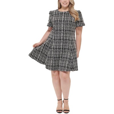 

Женское трикотажное мини-платье в клетку цвета слоновой кости DKNY на работу, мощность 16 Вт, BHFO 0053, Black/ivory