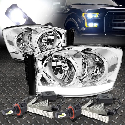 ХРОМИРОВАННАЯ ФАРА + ПРОЗРАЧНЫЙ УГОЛ + DRL + БЕЛАЯ СВЕТОДИОДНАЯ СИСТЕМА 6000K ДЛЯ DODGE RAM 06-08