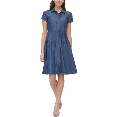 

Tommy Hilfiger Женское темно-синее повседневное платье-рубашка из шамбре Petites  BHFO 9024, Navy