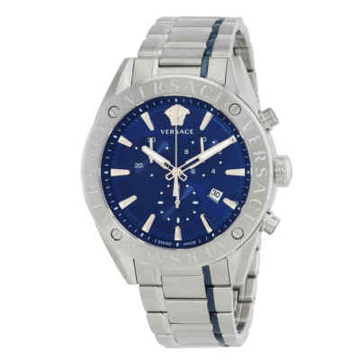 Pre-owned Versace V-chrono Chronograph Quartz Blue Dial Men's Watch Vehb00519