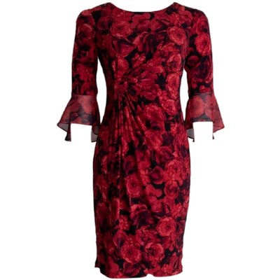 

Женское красное платье-футляр до колена с цветочным принтом Connected Apparel  BHFO 2044, Красный