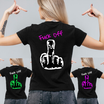 EAKS® Damen Girlie T-Shirt "Fuck Off Middle Finger" Mittelfinger Stinkfinger (r)
