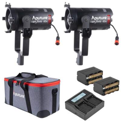 Aputure LS 60x 60W Bi-Color Adjustable Focusing LED Light 2 Pack + Batteries