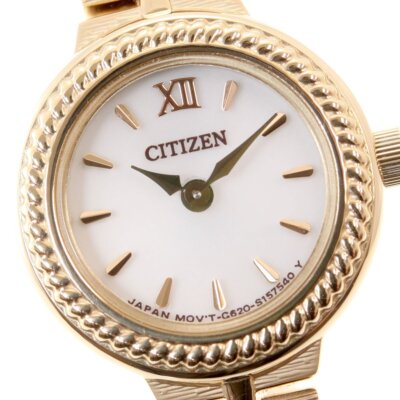Pre-owned Citizen Eg2984-59a Watch Kii: Gold Band White Dial Analog Round Metal Bracelet