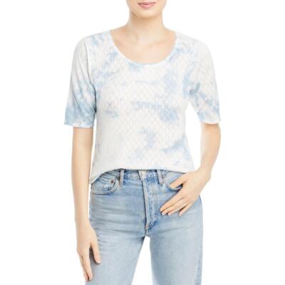 

Женская белая футболка с пышными рукавами T Tahari  BHFO 0502, White star/pale blue tie dye