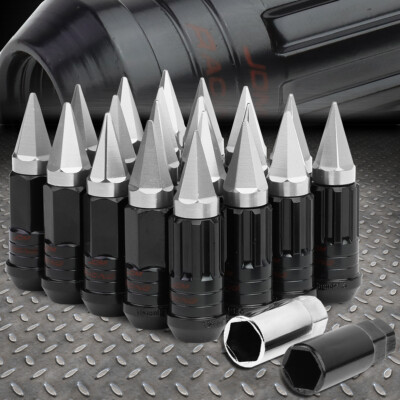 ОСТРОКОНЕЧНЫЙ КОЛПАЧОК ИЗ СЕРЕБРИСТОЙ СТАЛИ СО ШЛИЦЕМ В ВИДЕ 16 ВЫСТУПОВ ОБОДА + 4 КОНТРГАЙКИ + КЛЮЧ M12X1,5 22 мм x 75 мм