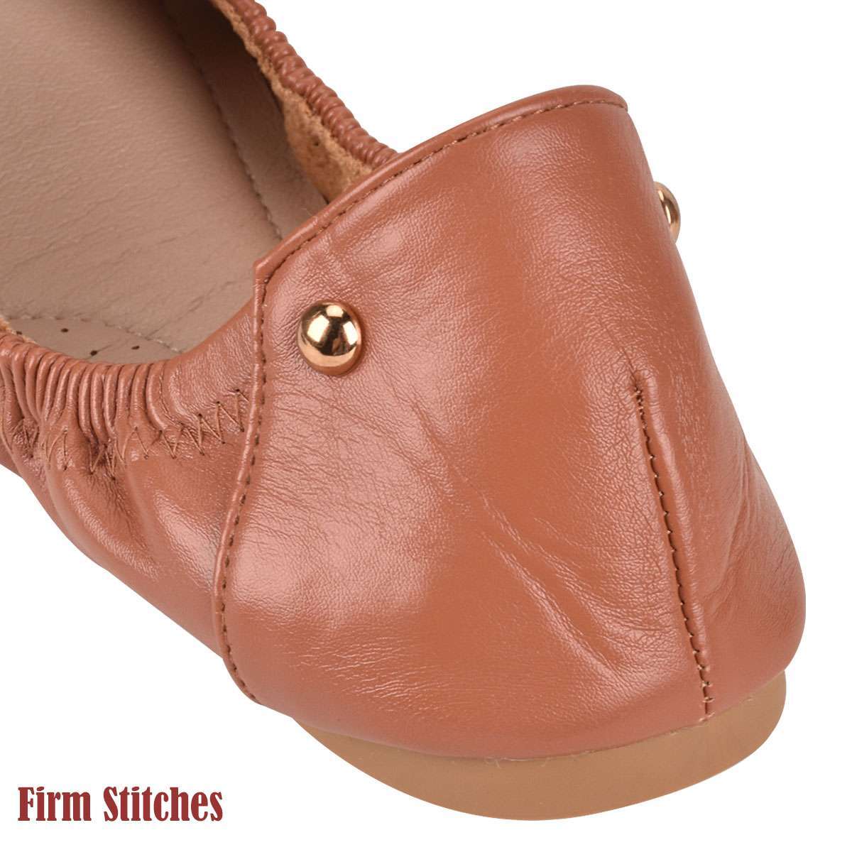 Womens Comfy Office / Travel Ballet Flats Round Toe Slip On Leather Ballet Flats