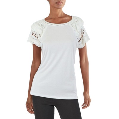 

Женский белый пуловер из модальной смеси в стиле лофт с отделкой крючком  BHFO 1620