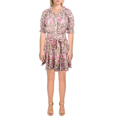 

Женское розовое мини-платье-рубашка с цветочным принтом Charina Sarte  BHFO 6913, Pink multi