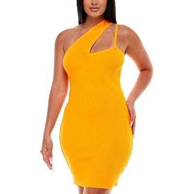 Женское золотое асимметричное мини-платье-футляр на одно плечо Bebe Womens BHFO 6595