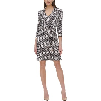 Женская рубашка Tommy Hilfiger с темно-синим принтом длиной выше колена и рукавом 3/4 12 BHFO 7273