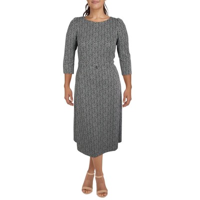 

Женское черно-белое вязаное платье миди с расклешенным принтом Calvin Klein  BHFO 0494, Black-white