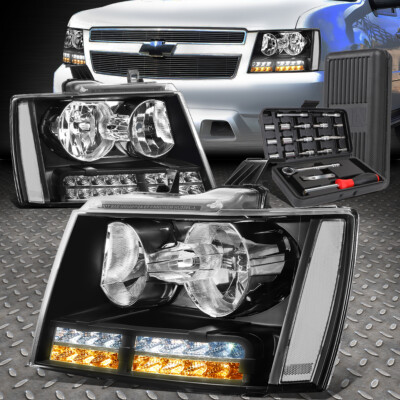 ДЛЯ 07-14 TAHOE SUBURBAN LED DRL УКАЗАТЕЛЬ ПОВОРОТА ЧЕРНЫЕ /ПРОЗРАЧНЫЕ ФАРЫ + НАБОР ИНСТРУМЕНТОВ