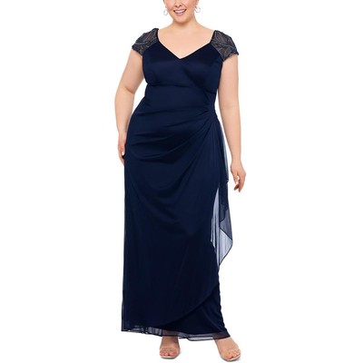 Женское вечернее платье X by Xscape с темно-синими украшениями Plus 20W BHFO 8249