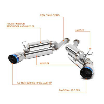 For 03-09 350Z/G35 Coupe Dual 4.5" Burnt Tip Muffler Axle Cat Back Exhaust Kit