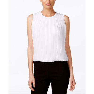 Женская белая шифоновая плиссированная блузка без рукавов Calvin Klein, топ M BHFO 7192