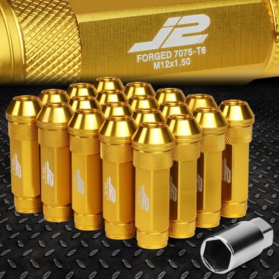 J2 ENGINEERING 7075 ALUMINUM M12X1.5 20PC 70MM OPEN-END LUG NUT SET W/KEY GOLD