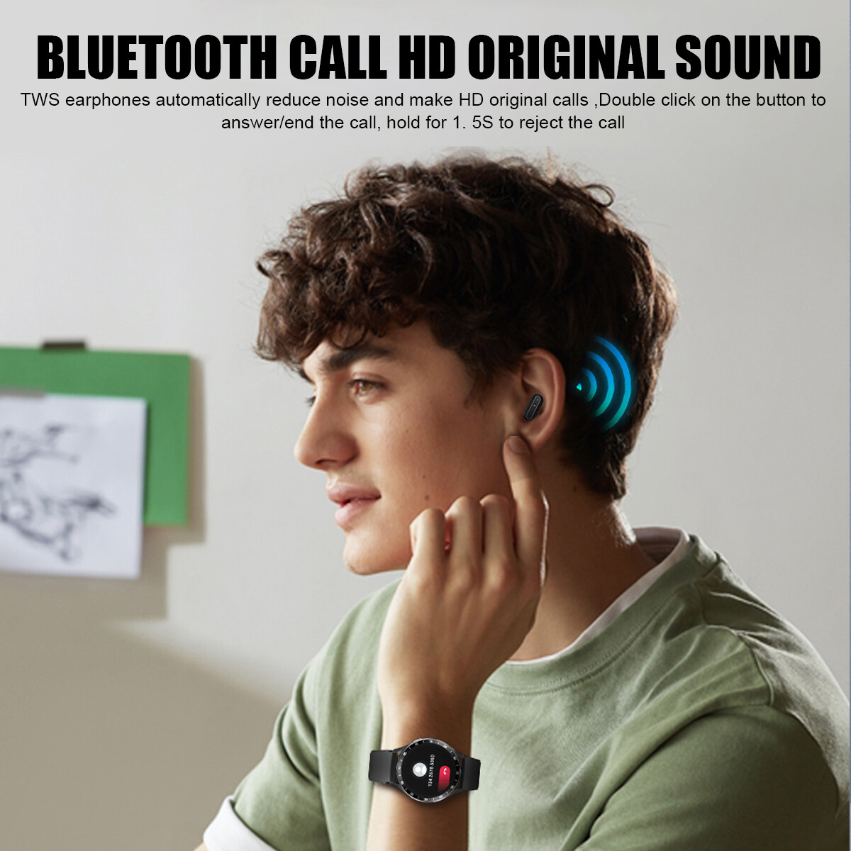 Smart Watch with Earbuds Men Smartwatch 2 in 1 Wireless Headset For iOS Android