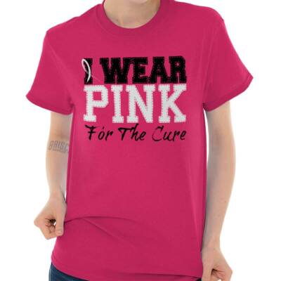 I Wear Pink For The Cure Breast Cancer Gifts Womens Graphic Crewneck T Shirt Tee