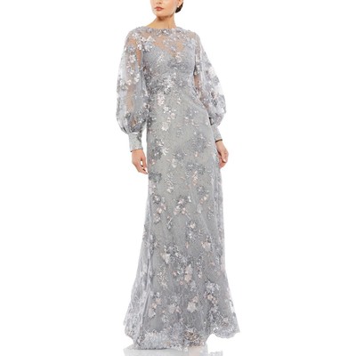 Женское серое вечернее платье Mac Duggal с цветочным рисунком и блестками, 4 BHFO 0569