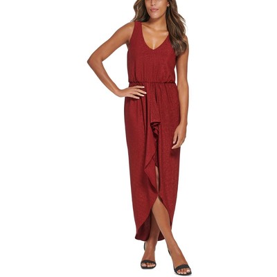 Женское вечернее платье Calvin Klein красного цвета металлик без рукавов с высокой посадкой 10 BHFO 4646