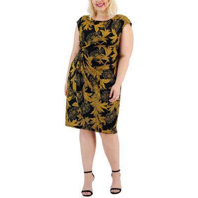 Connected Apparel Womens Black Printed Knee Sheath Dress Plus 22W BHFO 0213
