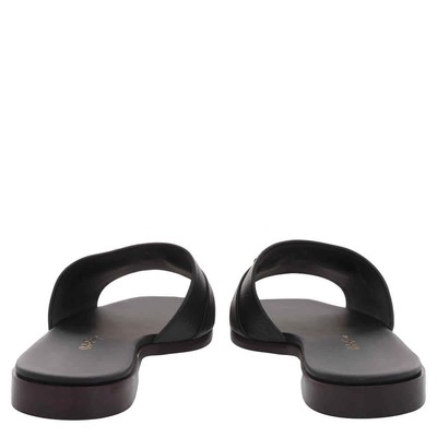 Pre-owned Ferragamo Salvatore  Ladies Black Leather Rhodes Gancini Flat Sandals