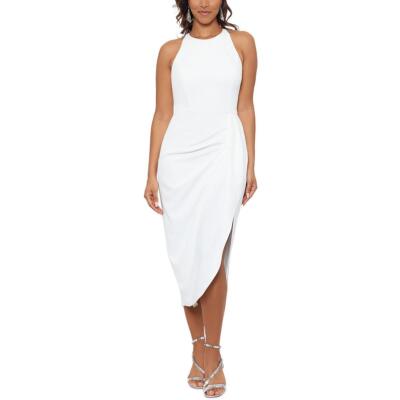 Женское белое вечернее платье миди с каскадными оборками на бретелях Betsy & Adam, 14 BHFO 1291