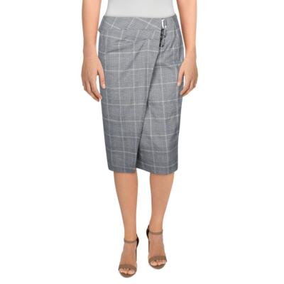 DKNY Womens Plaid Above Knee Office Wear Wrap Skirt BHFO 5728