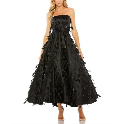 Женское черное вечернее платье Mac Duggal без бретелек с украшениями 8 BHFO 8138