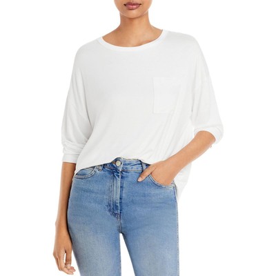 Aqua Womens Ivory Pocket Long Sleeve Tee Top Shirt S BHFO 2799