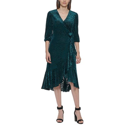 Женское зеленое бархатное платье с запахом Calvin Klein 16 BHFO 1802