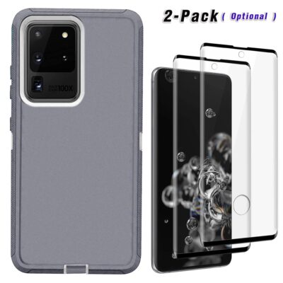 For Samsung Galaxy S20/S20+/S20 Ultra 5G Hybrid Hard Case Cover w/Tempered Glass