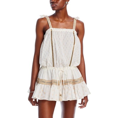 Женское мини-платье Ramy Brook из хлопчатобумажной смеси цвета слоновой кости, выполненное крючком в стиле металлик, M BHFO 3471