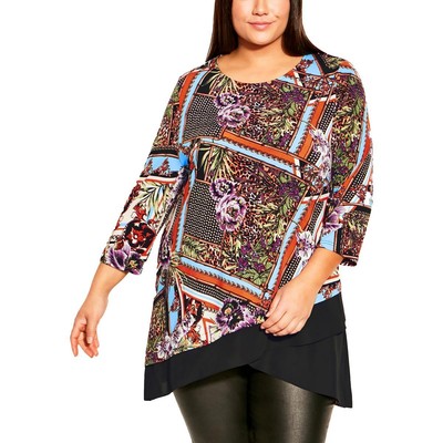 Верхняя рубашка-туника Avenue Womens Simone с принтом Черная слоновая кость плюс 18W BHFO 6480
