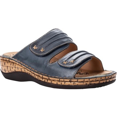Женские синие кожаные босоножки Propet June на танкетке шириной 7 см (C, D, W) BHFO 4304