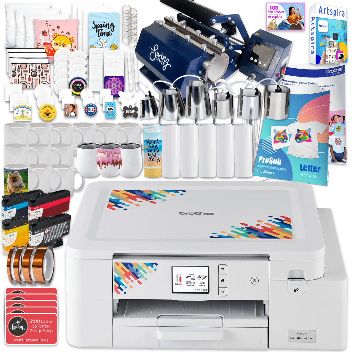 Brother SP-1 Sublimation Printer with 7-in-1 Tumbler Heat Press Bundle