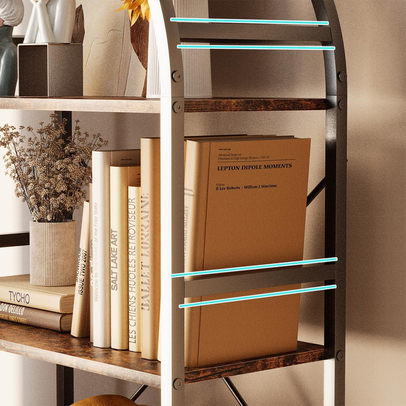 4-Tier Bookshelf, 24 Inch Width Industrial Arched Bookcase, Vintage Storage Rack